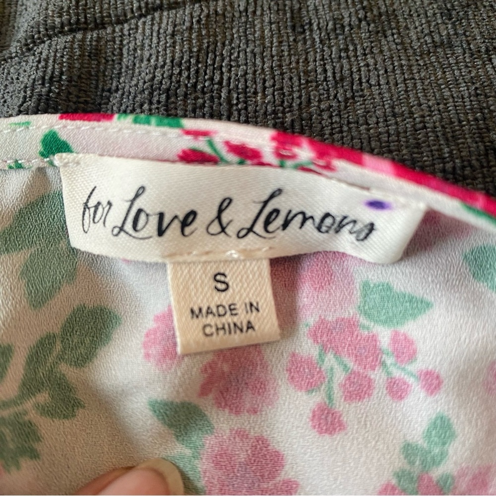 For Love And Lemons Womens Crop Top Size Small Floral Puff Sleeves Plunged - Picture 5 of 8